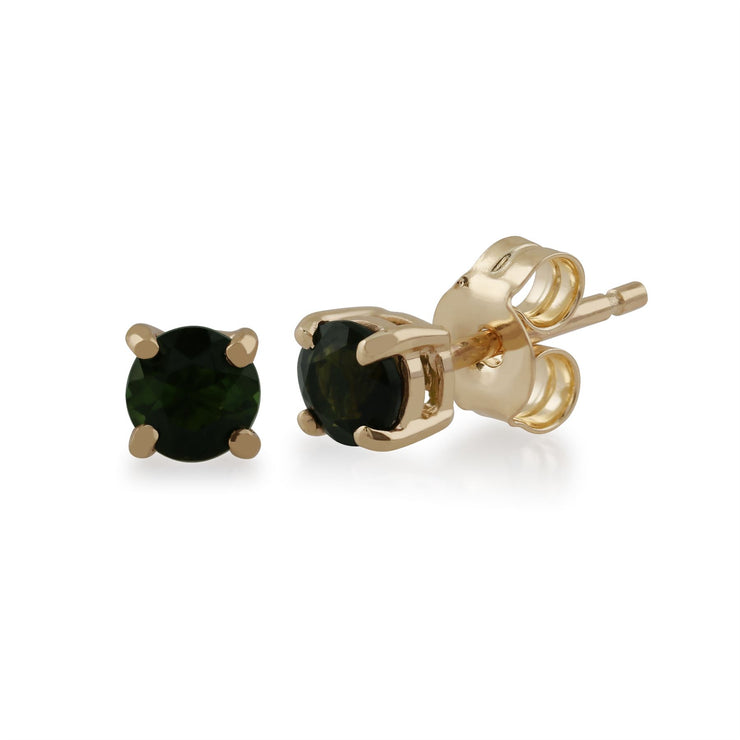 Boucles d'Oreilles Clou Tourmaline Verte Classique Or Jaune 375 et Ear-Jacket Carré Diamant