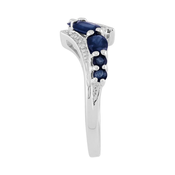 ARGENT STERLING 0.94ct CT Naturel saphir bleu & diamant style contemporain Bague