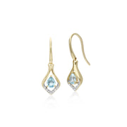 Topaze Boucles D'Oreilles, 9 CT or Jaune Rond Topaze Bleu et Diamant Feuille Boucles D'Oreilles Goutte