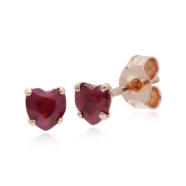 Rubis Boucles D'Oreilles, 9 CT or Rose Rubis Pierre Unique Boucles D'Oreilles Puces Coeur