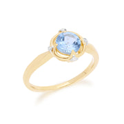 Gemondo Bague Topaze, 9ct Halo or Jaune Diamant & Topaze Ronde - TOPAZE