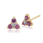 Boucles d'Oreilles Clou Classique Or Jaune 375 Saphir Rose et Diamant