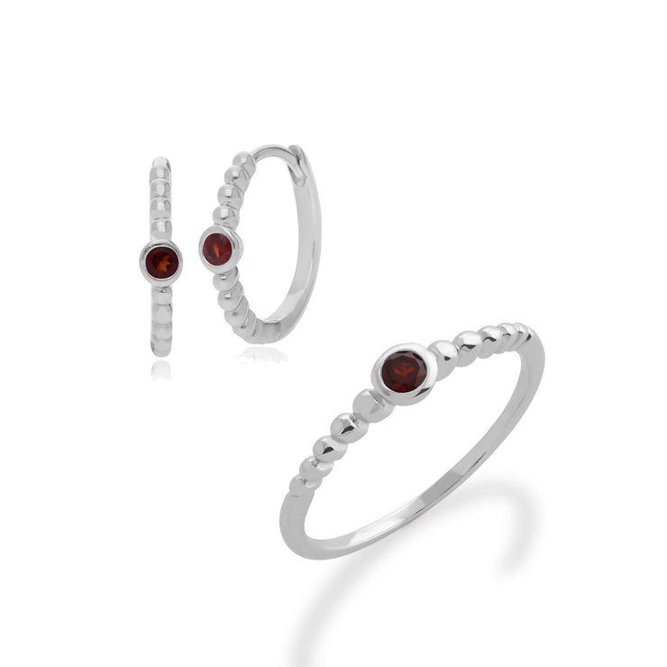 Bague et Boucles d'Oreilles Créoles Essentiel Argent 925 Grenat