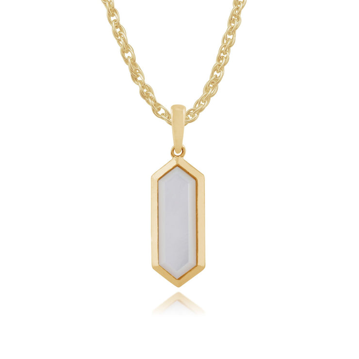 Pendentif et Boucles d'Oreilles Pendantes Géométique Argent 925 Plaqué Or Jaune Nacre Prisme