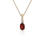 Pendentif et Boucles d'Oreilles Clou Classique Or Jaune 375 Grenat Oval et Diamant