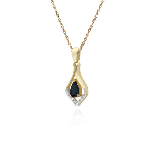 Saphir Collier, 9 CT Saphir or Jaune & Diamant Classique Feuille Pendentif sur 45cm Chaîne
