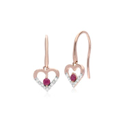 9 ct or Rose Unique Rubis & Diamant Boucles D'Oreilles C�ur Ouvert