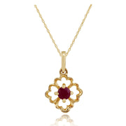 Pendentif Floral Or Jaune 375 Rubis Rond