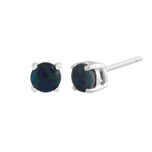 Boucles d'Oreilles Clou Classique Or Blanc 375 Opale Triplet serti Griffe