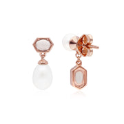Boucles d'Oreilles Asymétriques Perle Moderne Pendantes Argent 925 Plaqué Or Rose Perle et Pierre de Lune