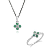 Pendentif et Bague Clou Trèfle Floral Argent 925 Rubis Rond