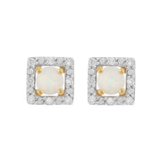 Boucles d'Oreilles Clou Opale Classique Or Jaune 375 et Ear-Jacket Carré Diamant