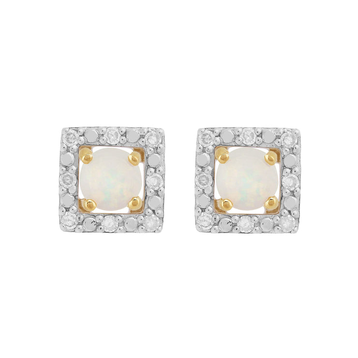 Boucles d'Oreilles Clou Opale Classique Or Jaune 375 et Ear-Jacket Carré Diamant