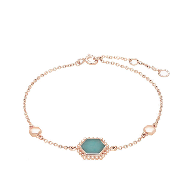 Bracelet Flat Slice Argent 925 Plaqué Or Rose Amazonite