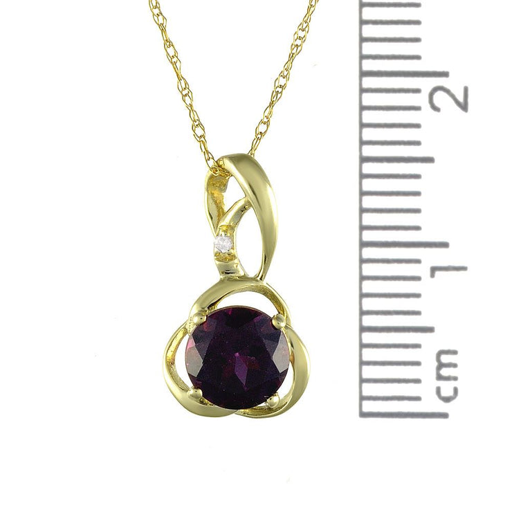 Pendentif et Boucles d'Oreilles Clou Floral Style Art Nouveau Or Jaune 375 Rhodolite et Diamant