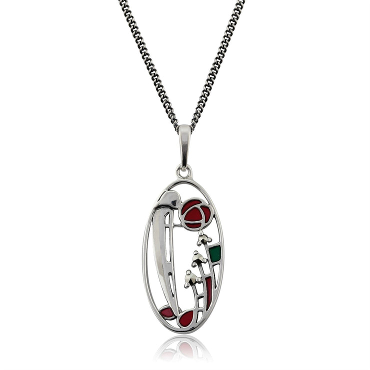Pendentif Style Rennie Mackintosh Argent 925 Marcassite et Email