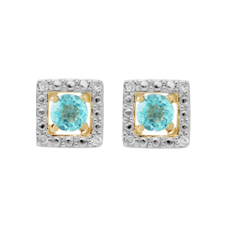 Boucles d'Oreilles Clou Apatite Classique Or Jaune 375 et Ear-Jacket Carré Diamant