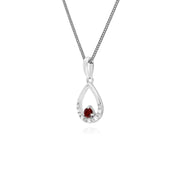 s 9 CT or Blanc Unique Grenat et Diamant Poire Pendentif sur 45cm Chaîne
