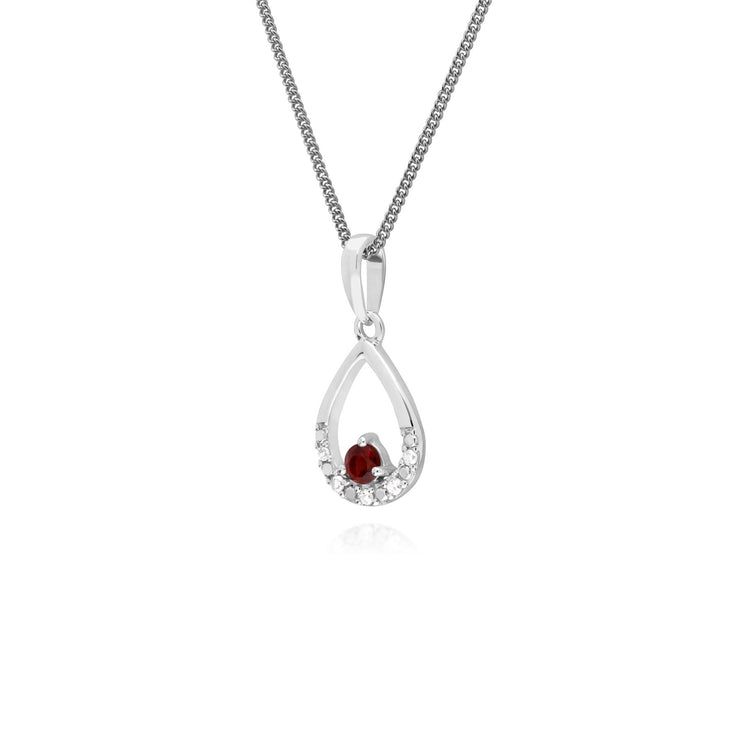 s 9 CT or Blanc Unique Grenat et Diamant Poire Pendentif sur 45cm Chaîne