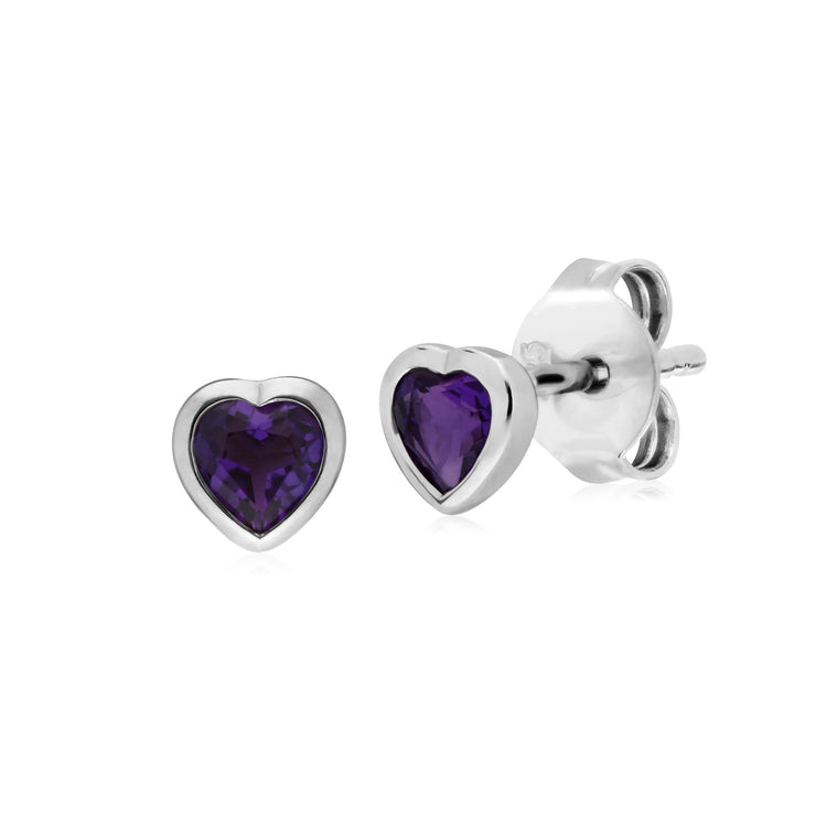 Argent Sterling Pierre Unique Améthyste Boucles D'Oreilles Puces Coeur