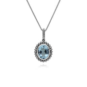 Topaze Collier, Argent Sterling Topaze Bleu & Marcassite Pendentif Ovale avec 45cm Chaîne