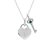 Pendentif Classique Cadenas Cœur Argent 925 et Charms Clé Emeraude