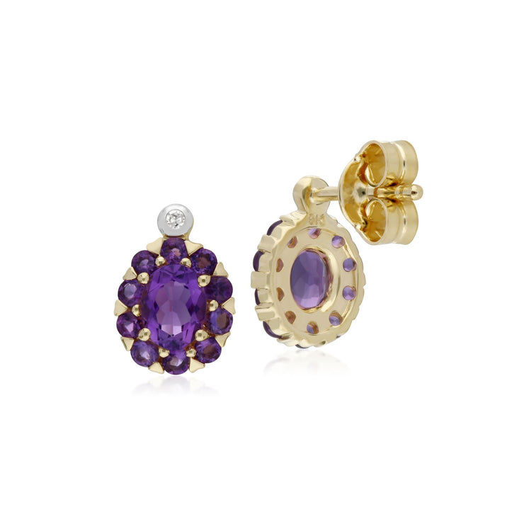 s 9 CT or Jaune Améthyste & Diamant Ovale Grappe Boucles D'Oreilles Clous