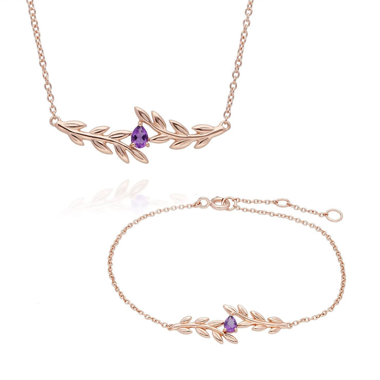 Collier et Bracelet O Leaf Or Rose 375 Améthyste