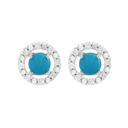 Boucles d'Oreilles Clou Turquoise Classique Or Blanc 375 et Ear-Jacket Rond Diamant
