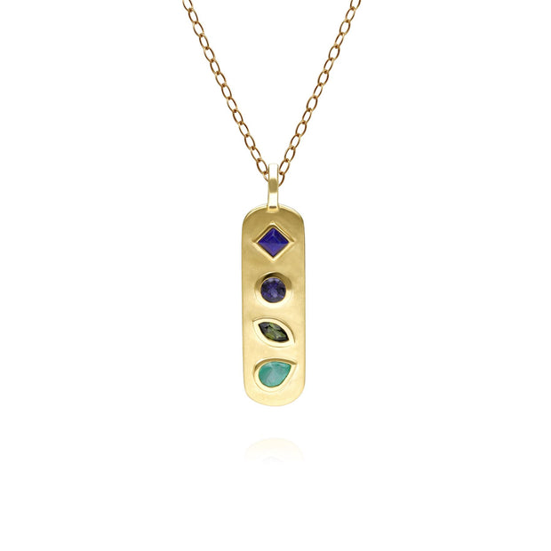 Pendentif Coded Whispers 'Live' Or Brossé et Pierres Précieuses