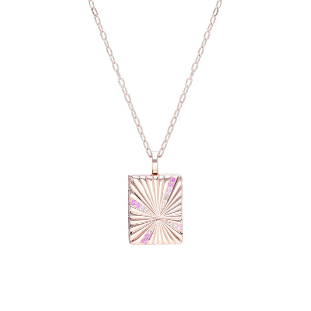 Collier Porte-Photo Bona Fide Argent 925 Plaqué Or Rose Topaze Blanche et Saphir Rose