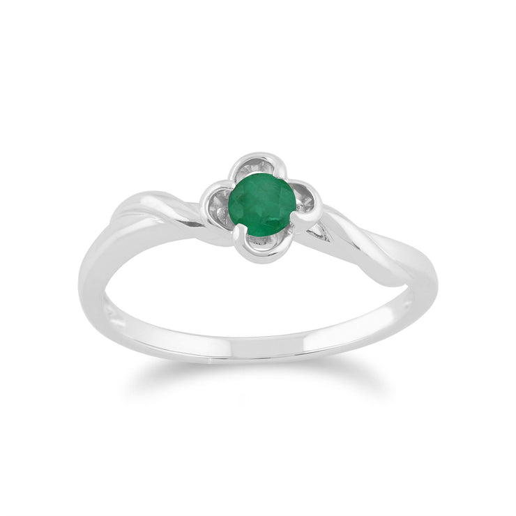 Gemondo 9ct White Gold 0.23ct Emerald Floral Ring