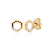 Bague et Boucles d'Oreilles Clou Pavé Diamant Hexagone Or Jaune 375 Diamant