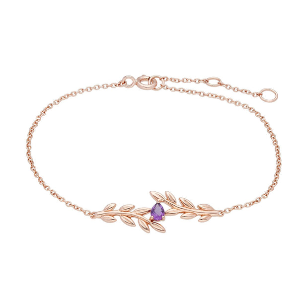Bracelet et Boucles d'Oreilles Clou O Leaf Or Rose 375 Améthyste