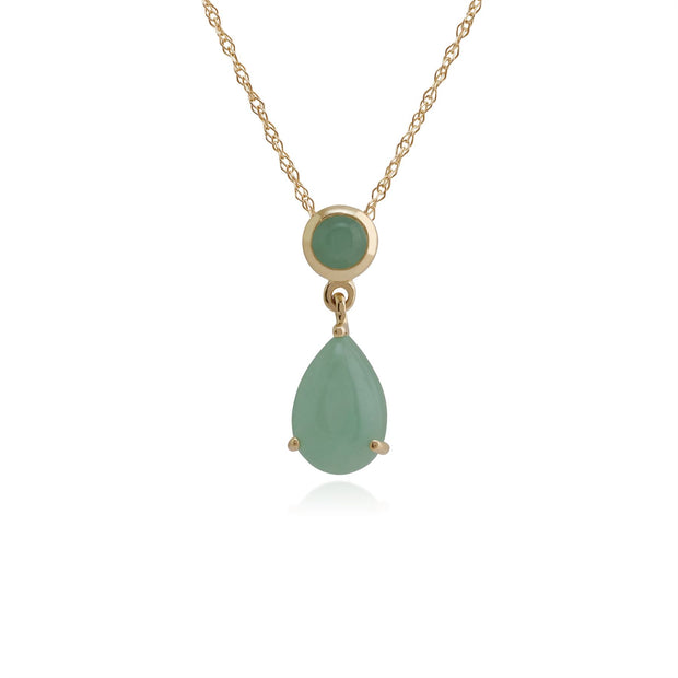Pendentif et Boucles d'Oreilles Pendantes Classique Or Jaune 375 Jade Ronde et Poire