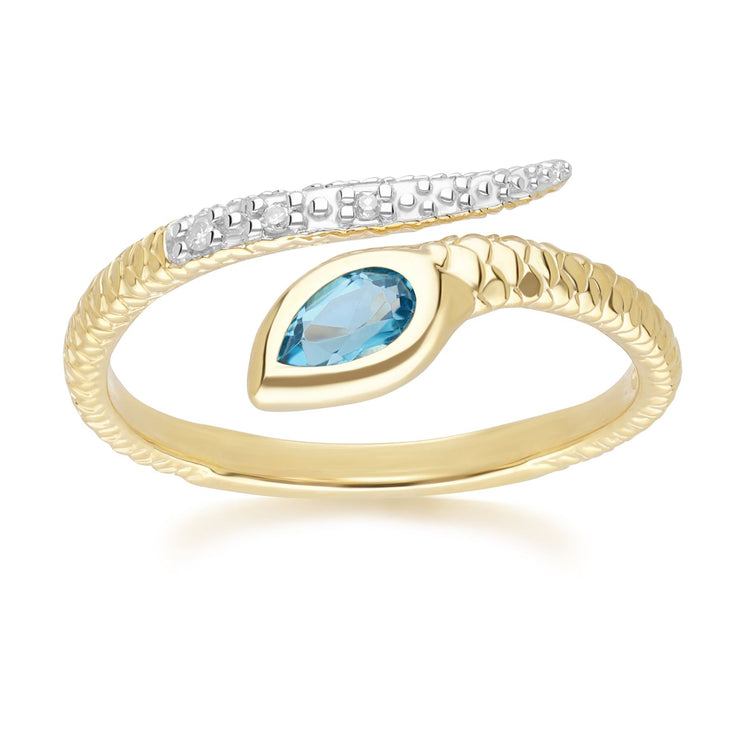 ECFEW™ Bague serpent Topaz Bleu de Londres et Diamants en or jaune 9 carats