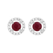 Boucles d'Oreilles Clou Rubis Classique Or Blanc 375 et Ear-Jacket Rond Diamant