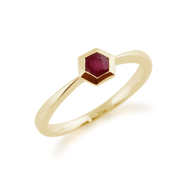 Gemondo Bague Rubis, 9ct Or Jaune 0.27ct Rubis Hexagone Bague