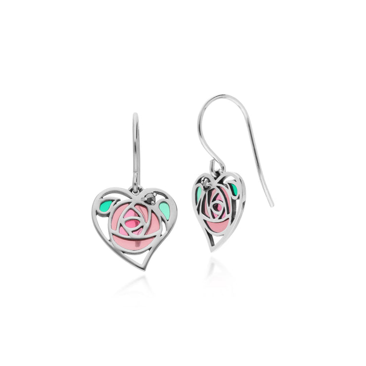 Marcassite Boucles D'Oreilles, Argent Sterling Marcassite Rennie Mackintosh Boucles D'Oreilles Cœur Ouvert