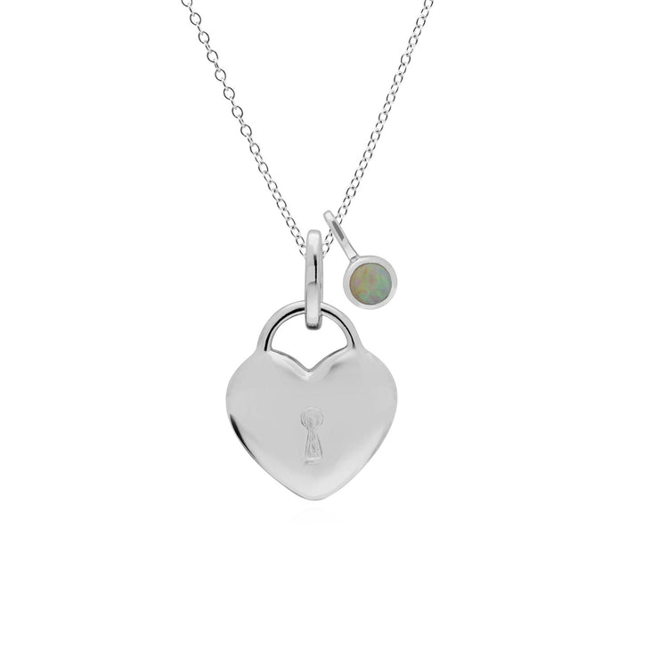 Pendentif Classique Cadenas Cœur Argent 925 et Charms Opale