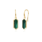 Boucles d'oreilles Pendantes Géométrique Hexagone Argent 925 Plaqué Or Malachite