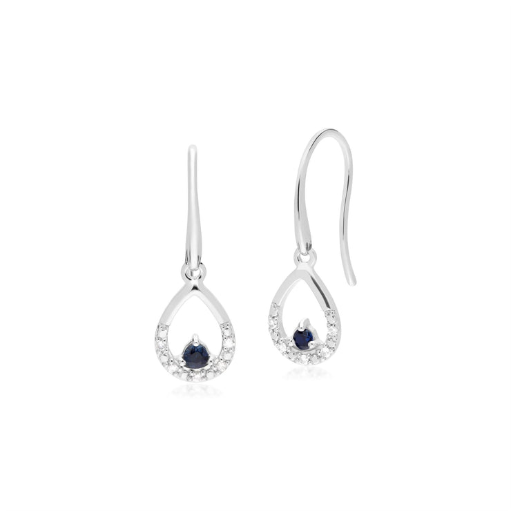 9 ct or Blanc Unique Saphir et Diamant Poire Boucles D'Oreilles Goutte