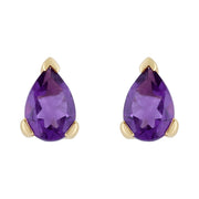Boucles d'Oreilles Clou Classique Or Jaune 375 Améthyste Poire