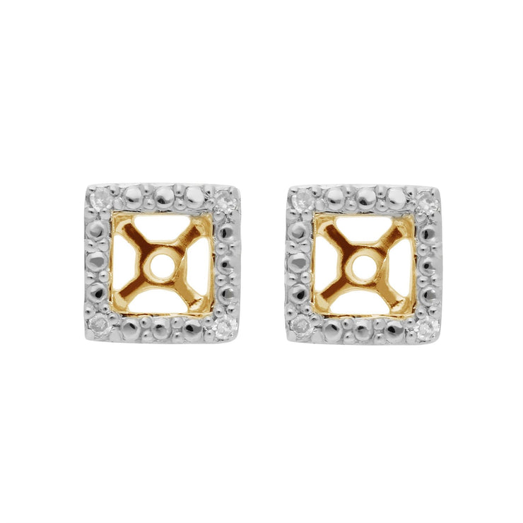 Boucles d'Oreilles Clou Topaze Bleue Classique Or Jaune 375 et Ear-Jacket Carré Diamant