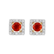 Boucles d'Oreilles Clou Opale de Feu Classique Or Jaune 375 et Ear-Jacket Carré Diamant