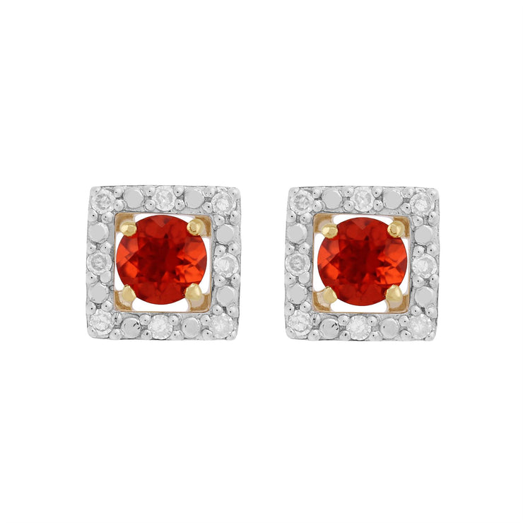 Boucles d'Oreilles Clou Opale de Feu Classique Or Jaune 375 et Ear-Jacket Carré Diamant