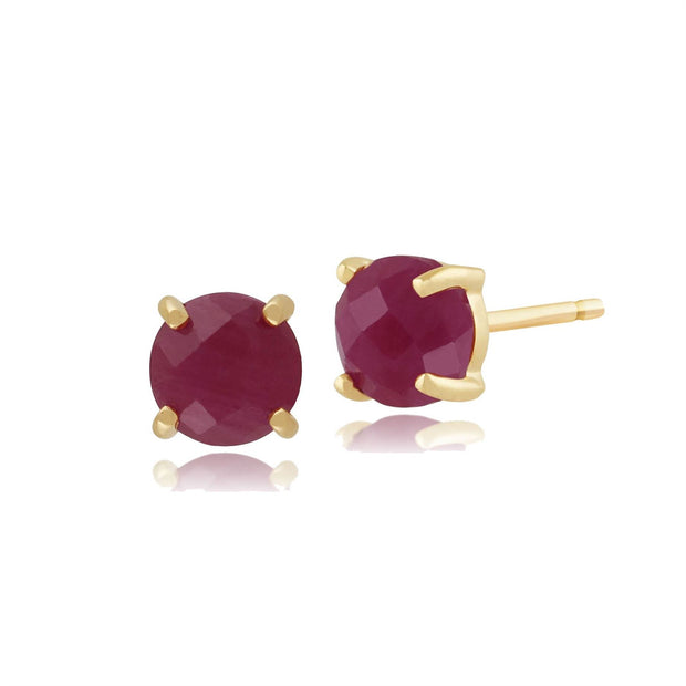 Boucles d'Oreilles Clou Classique Or Jaune 375 Rubis Rond Facette