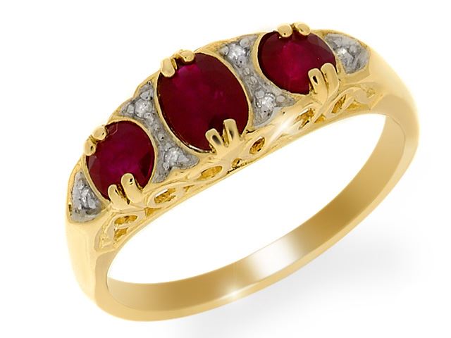 Bague Classique Style Trilogie Or Jaune 375 Rubis et Diamant