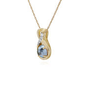 Topaze Bleu Collier, 9 CT or Jaune Topaze Bleu et Diamant Rond Baiser Pendentif sur 45cm Chaîne