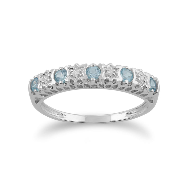 Gemondo Topaze Bague, 9ct Or Blanc 0.30ct Topaze Bleu Et Diamant Bague Mi-éternité